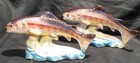 Vintage Ceramic Rainbow Trout Figurines Iridescent Lustre Glaze On Wave Base X2
