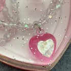 Heart-shaped Jewelry Set Girls Necklace Earrings Pink Bead Glitter Box Faceted