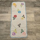 Vintage Embroidered Table Runner Colorful Floral Linen Scalloped Cottage Decor