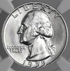 1955-d  25c Washington Silver Quarter  denver Mint  Ngc Ms65  8343474-087