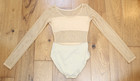 Capezio Nude Leotard Girls 8 10 Dance Ballet Leo Long Sleeve Mesh Beige Tan