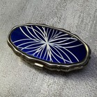 Vintage Silver   Blue Enamel Oval Trinket Pill Box Spiral Starburst Design Japan