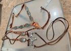 Turquoise Headstall   Leather Breast Collar Setup W  Dogbone Snaffle - Fancy Set