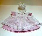 Vtg White pink Floral Smocked Baby Dress And Bonnet W ruffles lace Ribbon 3-6