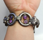 Mexico Sterling Silver Amethyst Link Panel Bracelet Taxco Style Eagle 22