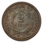 1864 2c Two Cent Piece - Small Motto Key Date - Au unc Detail - Sku-b3206