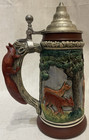 Vintage West Germany Beer Stein Hand Painted Lidded Deer Stag Forest Squirrel 9   