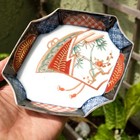 Antique Japanese Imari Eight-sided Dish Handpainted Porcelain Meiji Era Japan