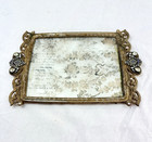 Vtg Jeweled Dresser Perfume Glass Tray Vanity Metal Frame 13 5x9  Freeship