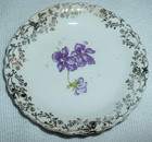 4 Antique Porcelain Butter Pats Dishes Violet Flowers  gold Hand Painted 3 1 8 