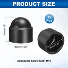 15pcs Hex Nut Cover  M18x26x32mm Plastic Dome Nut Protection Cap  Black