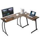Modern L Shaped Corner Desk Laptop Study Writing Table Workstation Brown Home