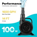 1600gph Submersible Pond Pump 120v High Flow Waterfall Fountain Fish Tank Quiet