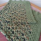 Vintage Afghan Crochet Blanket Throw Avocado Green Black Brown Handmade 50  Wide