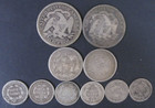  lot Of 10 Different  Us Seated Liberty 10c 25c 50c Silver Coinage   Free S h