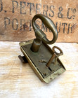 Antique Vintage Genuine Salvaged Solid Brass Door Lock   Key With Drop Handle