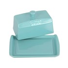 Blue Ceramic Butter Dish With Lid   Handle - Large Porcelain Butter Keeper
