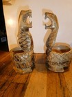 2-vintage Folk Art Carved Wooden Cobra Sculptured Figurines