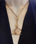 Antique Victorian Gold Filled 19  Watch Chain Slide Necklace Starburst Locket
