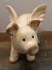 Vintage Ceramic Flying Pig Figurine Wings Whimsical Distressed Glaze Farmhouse