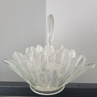 Vtg Le Smith Feather Basket With Handle clear Glass Centerpiece 1950s