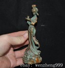 4 8 old China Ancient Dynasty Bronze Beauty Fairy Maid Female People Statue