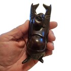 Happy Laughing Buddha Arms Raised Up Dark Wood Statue Hand Carved 4 25  Vintage