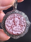 925 Sterling Silver Fairy Red Agate Cameo Vintage Jewelry Pendant Estate Jewelry