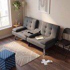 Modern Minimalist Linen Futon Sofa Bed Gray Cup Holder Convertible Living Room