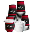 250 Pack - 12 Oz  Disposable Poly Paper Hot Tea Coffee Cups W  Flat White Lids