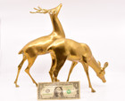 Mid Century Modern Large Pair Of Cast Brass 13  Buck And 8 5  Doe Deer Set