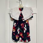 Vintage 1980s 1990s Floral Girls Dress Size 4t White Removable Collar Bow