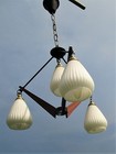 Danish Modern Chandelier Pendant Teak Atomic 4 Tear Drop Mid Century Vintage 50s
