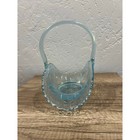 Vintage Light Blue Pressed Glass Basket With Handle