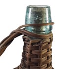 Antique Wicker Woven Aqua Demijohn Glass Bottle 16  Wood Base Ring
