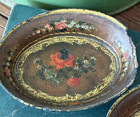 Antique Beautiful Hand Painted Victorian Floral Papier Mache Lacquered Bowls