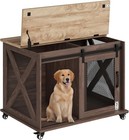 Large Dog Crate Wooden Kennel Heavy Duty Cage W  Tray End Table Wheels Furniture
