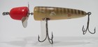 Vintage Pflueger Globe Fishing Lure 6  Wooden Muskie Red Head Dark Body