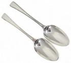 Antique Georgian 1780 Pair Sterling Silver Serving Table Spoons Old English Bead