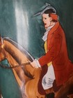 Vintage Handpainted Fox Hunting Scene Umbrella Stand 18 5  Tall  8  Wide