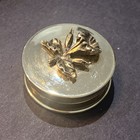 Vintage  Metal Trinket Lip Balm Pill Stash Box Silver Tone 1    With Flower Design