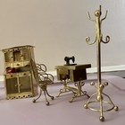 Vintage Large Lot 11 Pc Brass Finish Wire Metal Dollhouse Furniture Bed Swing