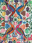 Vintage 1970s Mexican Embroidered Table Runner Peacocks Bright Colors Boho