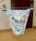 Vintage Slippery Satin Polyester Hi Leg Panty Floral Silky String Bikini Sz 5