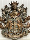 Exceptional Large Coat Of Arms Carved In Polychromed Wood