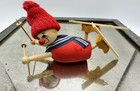 Vintage Set Of 2 Swedish Tomte Wooden Gnome Christmas Skiing Figurines