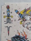 Original Tattoo Art Skull Cobra Jaguar Eagle Sword Flash Sheet Vintage 