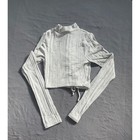 Windsor Women Heather Gray Ribbed Lace Up Front Mock Neck Long Sleeve Crop Top L