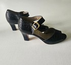 Salvatore Ferragamo Moc Croc Leather Ankle Strap Open Toe Heels Us 9 5 Black