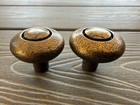 Pair Vintage Mid-century Modern Textured Solid Brass Concentric Drawer Knobs Mcm